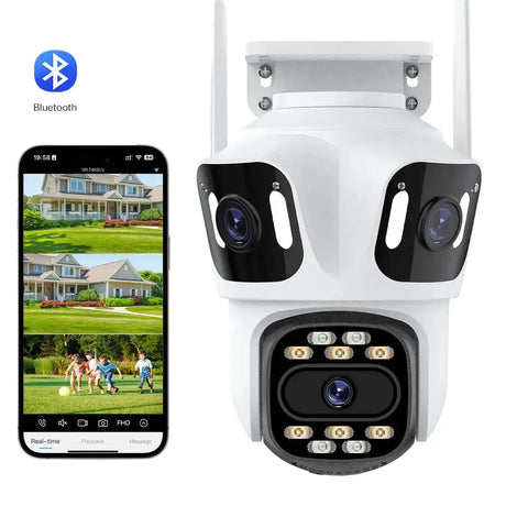 Three Lens PTZ IP Camera Outdoor WiFi Security Auto Tracking Three Screen App by stepyours.com