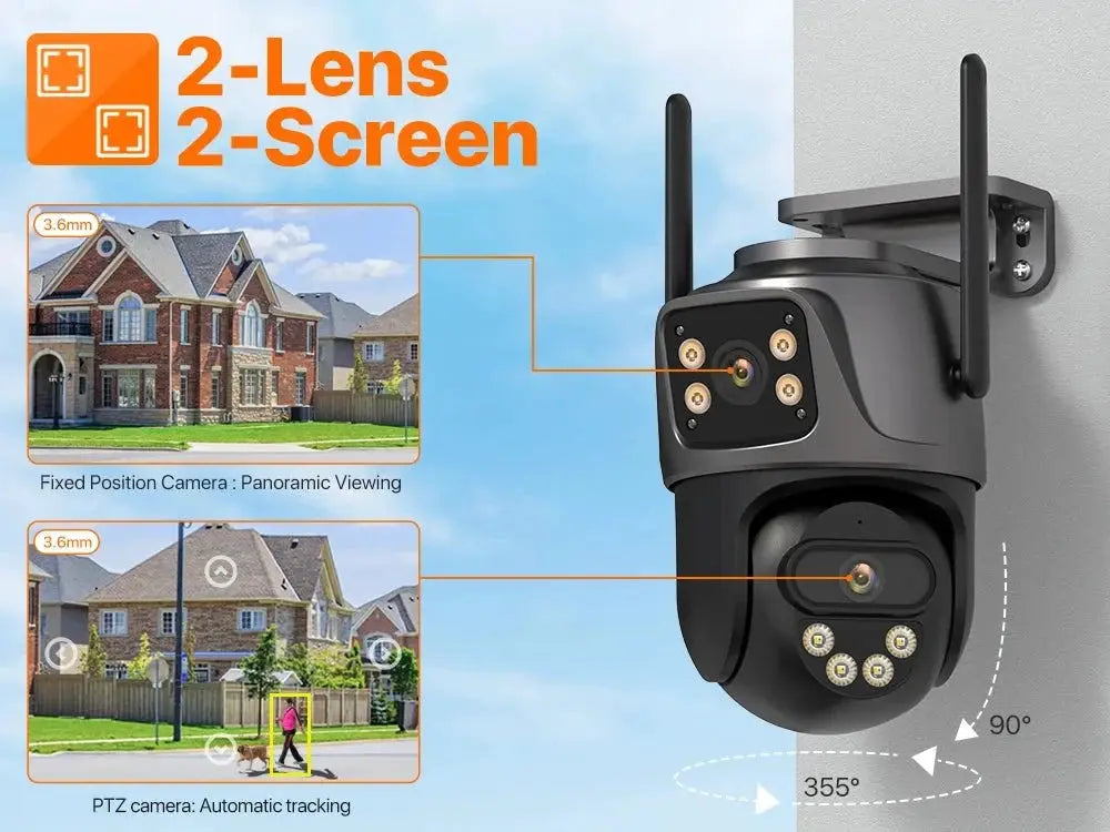 WONSDAR Three Screen WIFI IP Camera Outdoor - Dual Lens AI Human Detection Hooks - stepyours.com