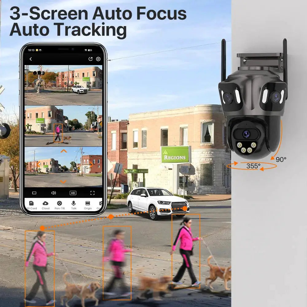 WONSDAR Three Screen WIFI IP Camera Outdoor - Dual Lens AI Human Detection Hooks by stepyours.com