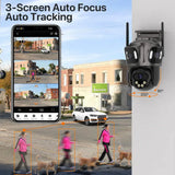WONSDAR Three Screen WIFI IP Camera Outdoor - Dual Lens AI Human Detection Hooks by stepyours.com