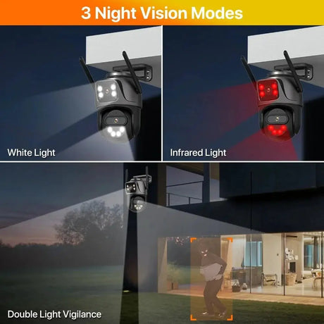 IP Camera 6K 9MP WiFi Outdoor Camera - 3 Lens Dual Screen PTZ With 8x Zoom - stepyours.com