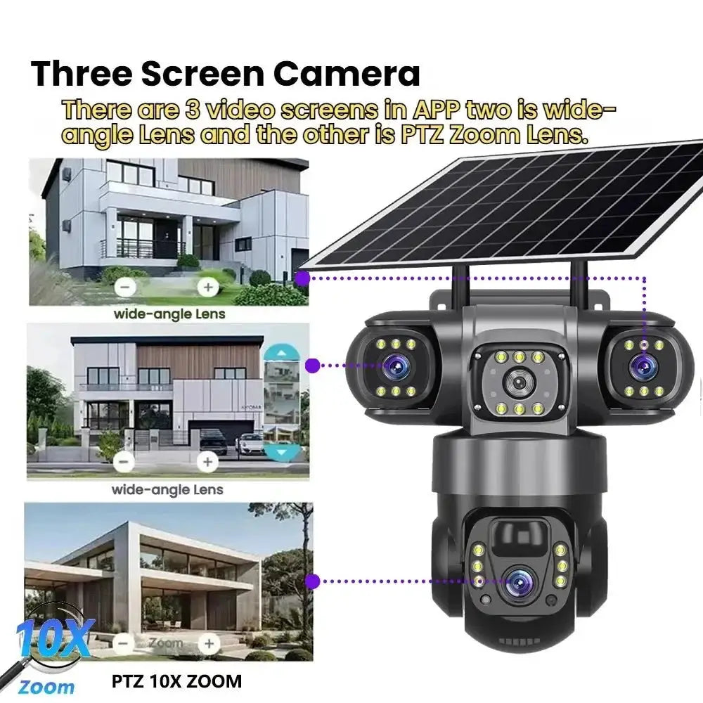 Solar Wireless Security Camera 12MP HD 3 Lens 10X Zoom IP66 Outdoor - stepyours.com
