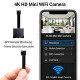 Upgraded Version 4K HD Mini WiFi Camera Supports Remote Viewing Motion Detection Home Nanny Style DIY Camera Supports SD Card