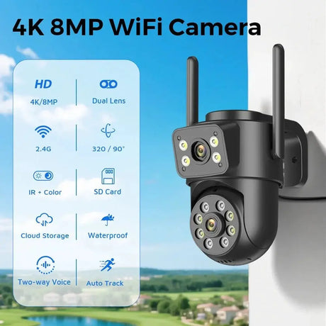 Abuntu Outdoor WiFi Camera - 8MP 4K Dual Lens With AI Human Detection Hooks - stepyours.com