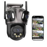 WONSDAR Three Screen WIFI IP Camera Outdoor - Dual Lens AI Human Detection Hooks - stepyours.com