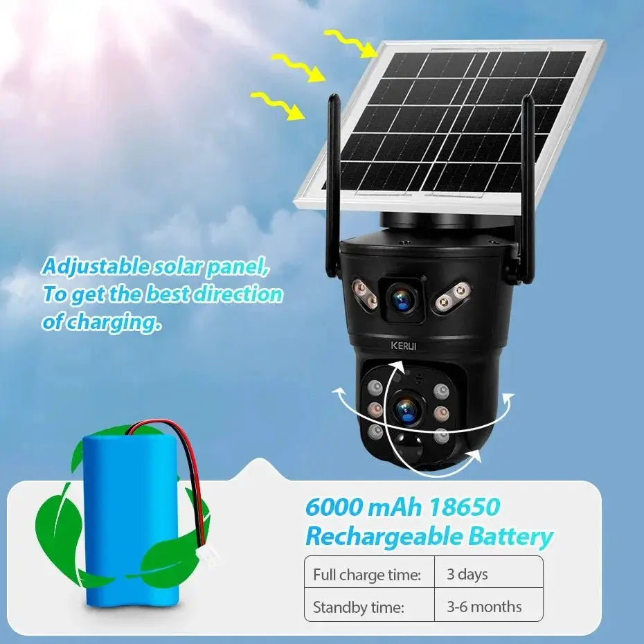 KERUI Outdoor Solar - Powered Dual - Lens Security Camera - 6MP 4G WiFi CCTV - stepyours.com