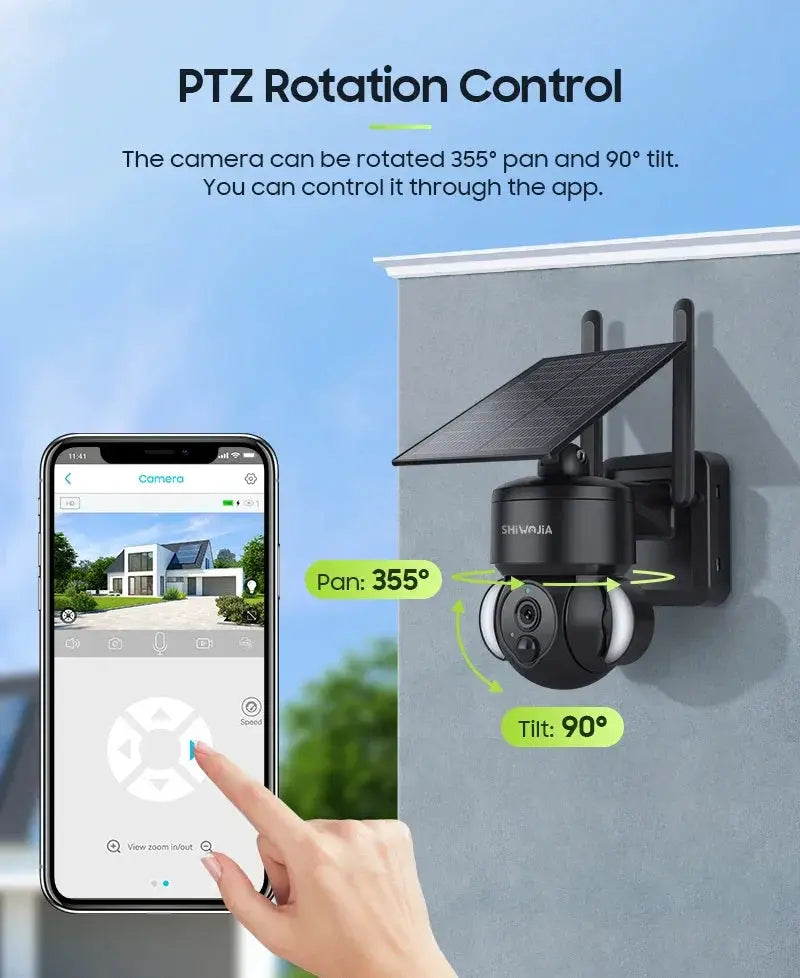 SHIWOJIA Mini Solar Camera 4G Wifi PTZ 3MP 4X Zoom - Tredruns