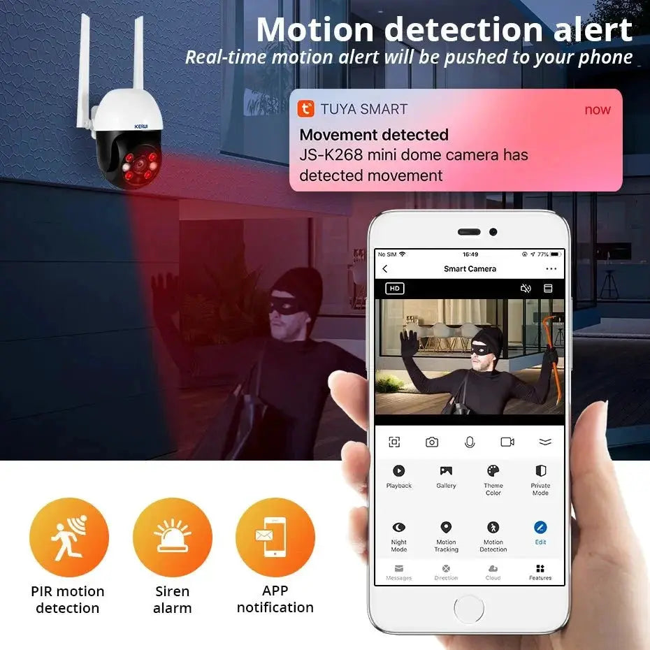 KERUI Outdoor PTZ WiFi Security Camera - 8MP UHD Tuya AI Detection Hooks - stepyours.com