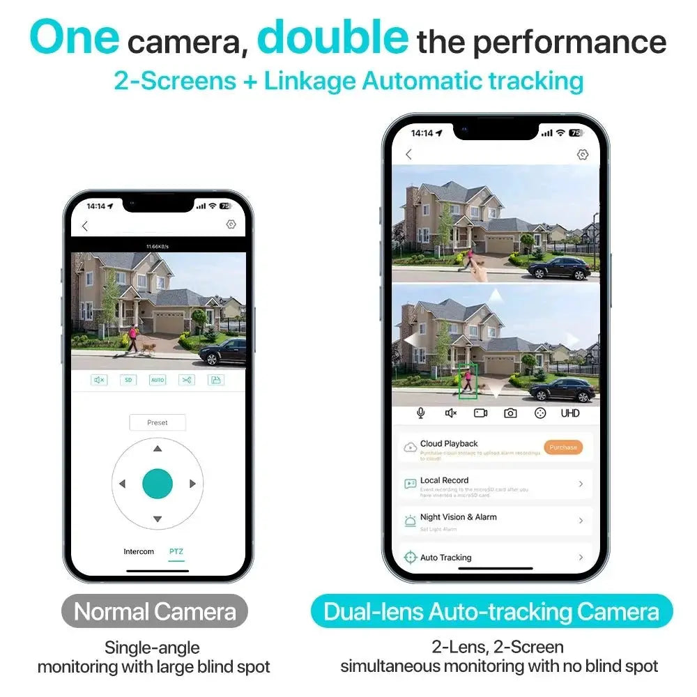 Outdoor WiFi PTZ Camera 8MP Dual - Lens 4K AI Tracking Dual Screen Night Vision - stepyours.com