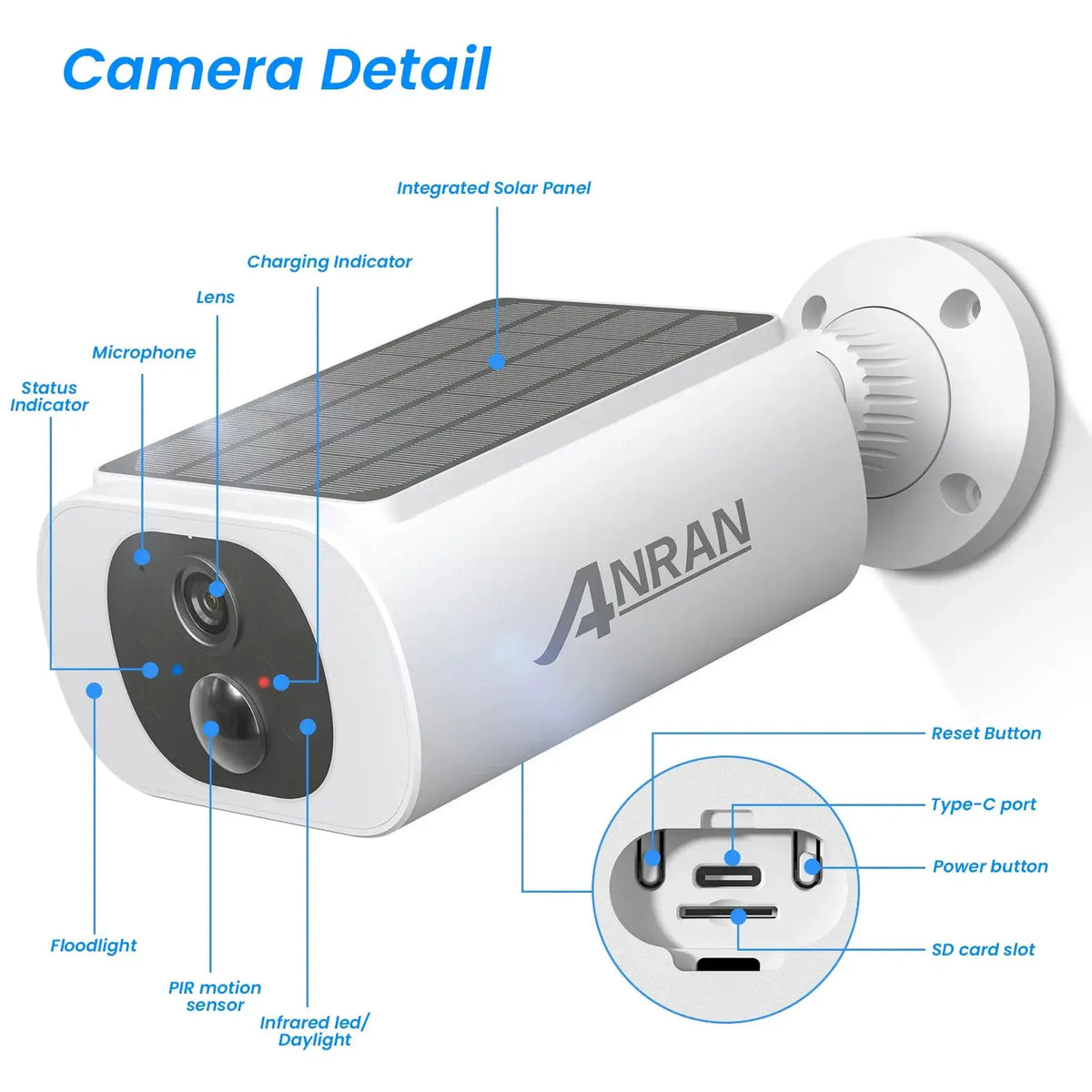 ANRAN Wireless Battery Solar Security Camera Floodlight Color Night Vision - stepyours.com