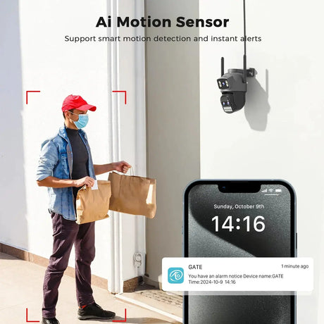Outdoor Dual Screen IP Camera - 4K 15MP PTZ 10X Zoom AI Human Detection - stepyours.com