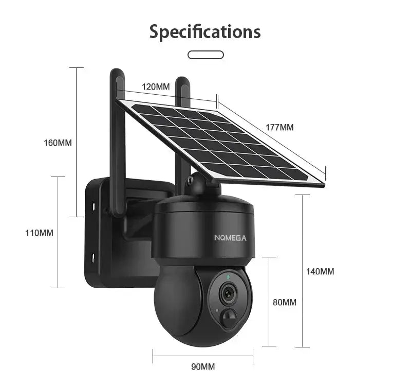 INQMEGA 3MP HD Outdoor Wifi 4G Mini Solar Battery PTZ Camera