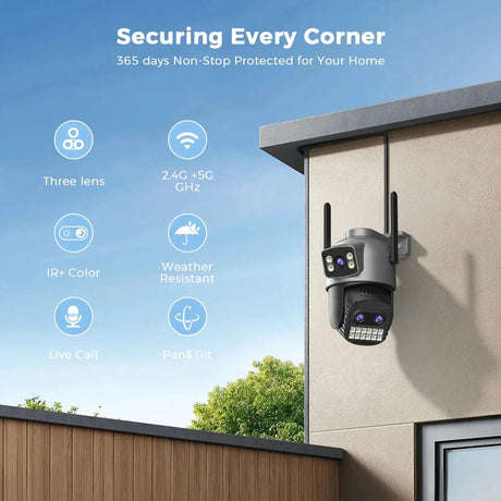 Outdoor Dual Screen IP Camera - 4K 15MP PTZ 10X Zoom AI Human Detection - stepyours.com