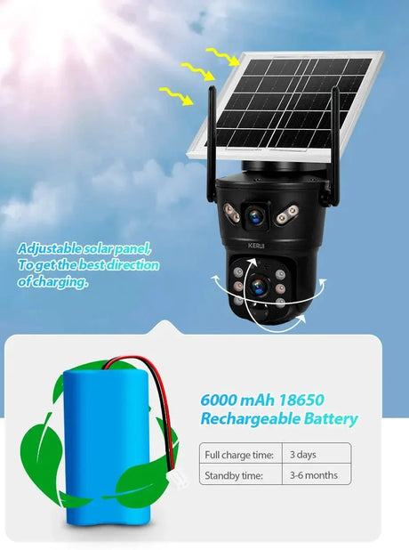 KERUI Outdoor Solar - Powered Dual - Lens Security Camera - 6MP 4G WiFi CCTV - stepyours.com
