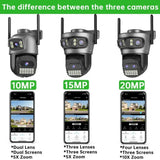 20MP PTZ WiFi Surveillance Camera 4 Lens 10X Zoom Outdoor Night Vision - stepyours.com