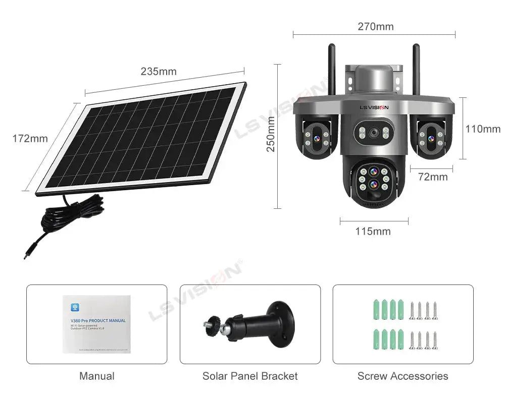 LS Vision 20MP Solar WiFi Surveillance Camera V380 Pro 10X Optical Zoom Outdoor - stepyours.com