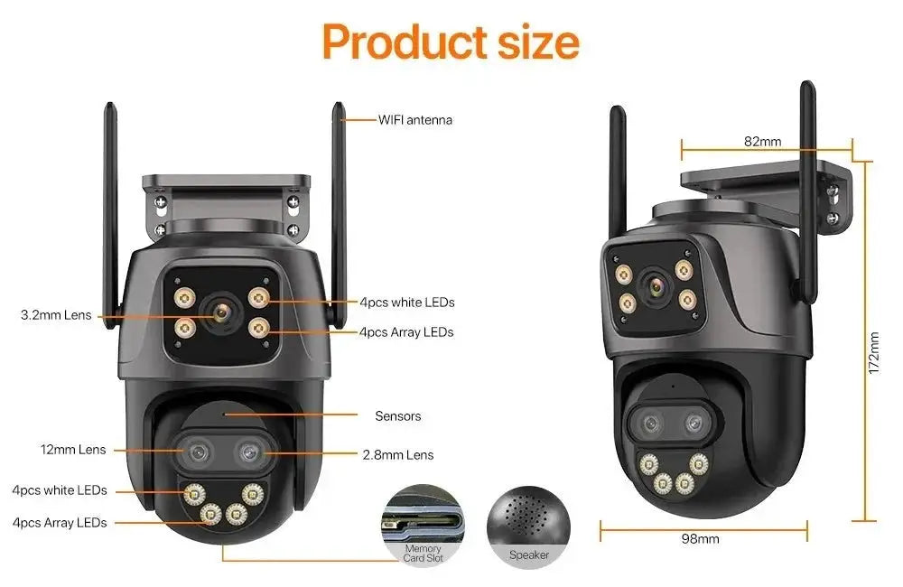 WONSDAR Outdoor WiFi IP Camera - 8x Zoom Triple Lens PTZ With Auto Tracking - stepyours.com