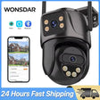 WONSDAR Dual Lens PTZ WiFi Camera Outdoor AI Security iCSee.add Hooks - stepyours.com