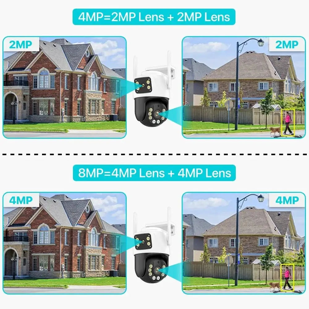 Dual Lens 360 Degree WiFi Camera IP66 Outdoor Security 8MP 4K PTZ - stepyours.com