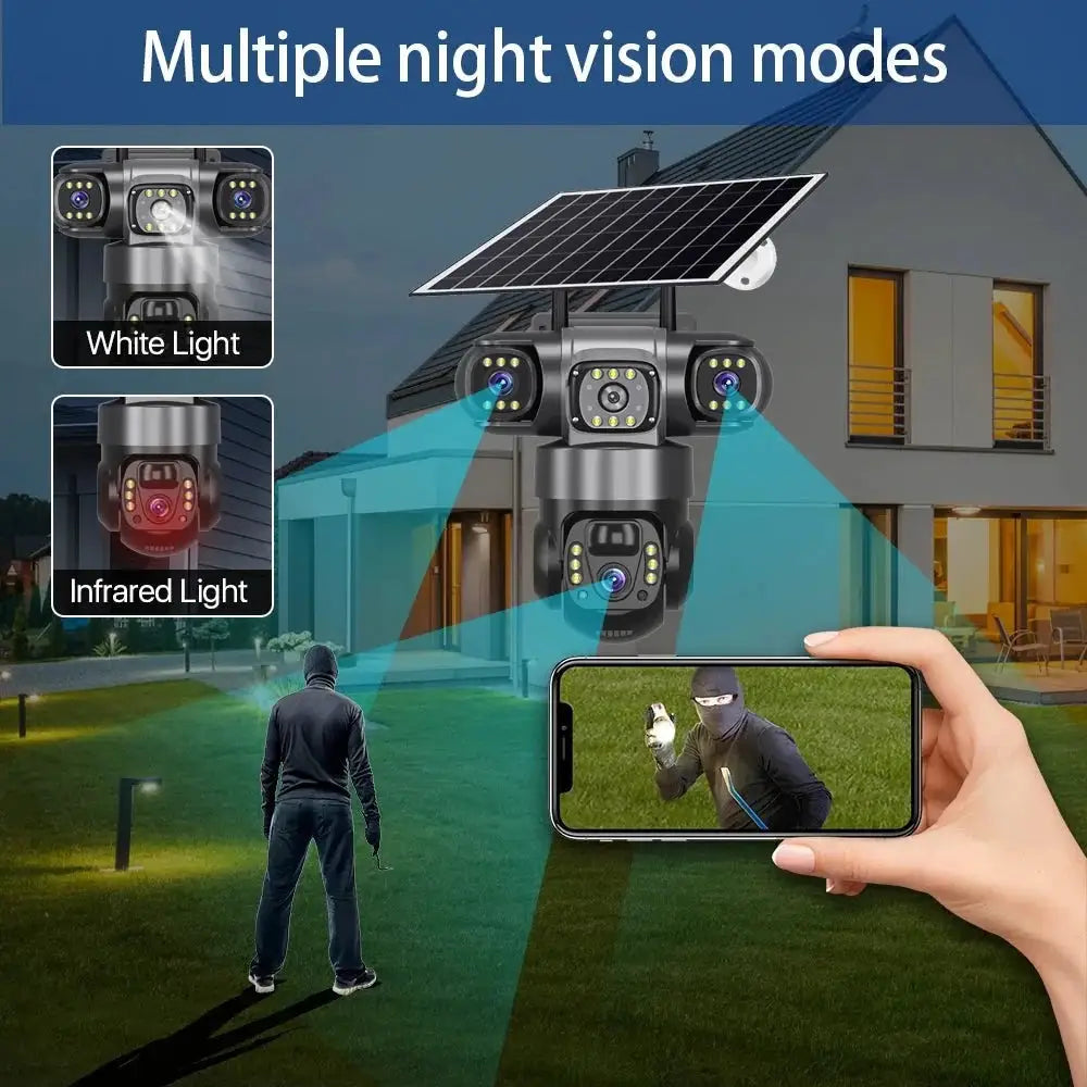 V380PRO 3 Lens WiFi Solar Camera 15MP 360 Outdoor Waterproof CCTV Night Vision - stepyours.com