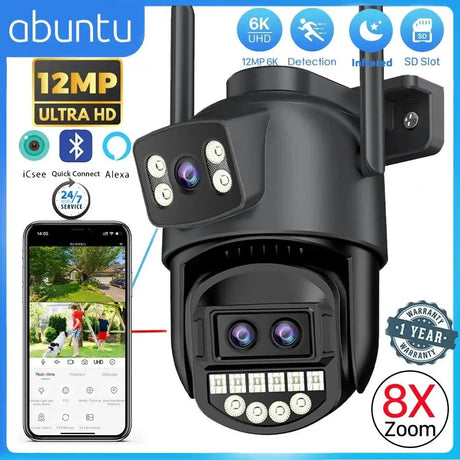 12MP 6K PTZ WiFi Outdoor Camera With 8X Zoom AI Human Detection Night Vision - stepyours.com