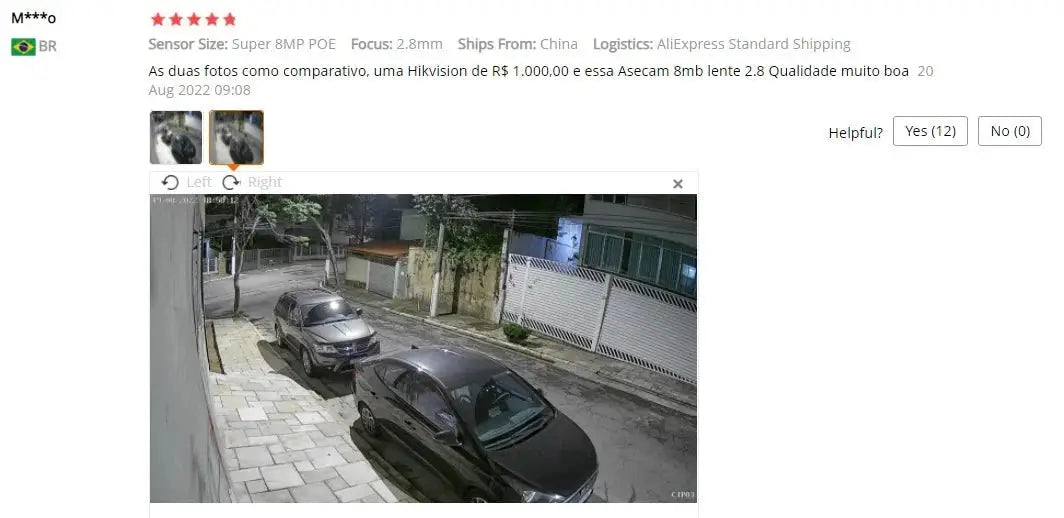 4K 8MP Outdoor Security Camera for Homes captures nighttime street surveillance with parked cars.