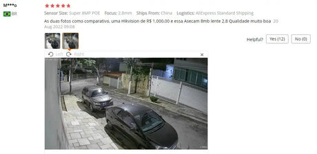 4K 8MP Outdoor Security Camera for Homes captures nighttime street surveillance with parked cars.