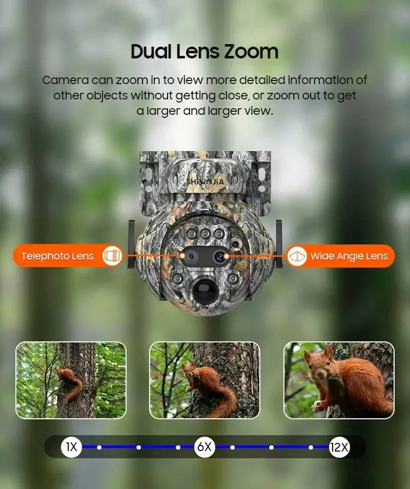 Shiwojia 12X Zoom 4K Solar Camera With Dual Lens 4G 360 Degree View - stepyours.com