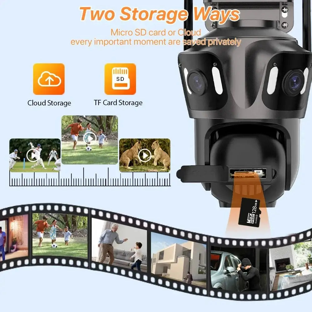 WONSDAR Three Screen WIFI IP Camera Outdoor - Dual Lens AI Human Detection Hooks - stepyours.com