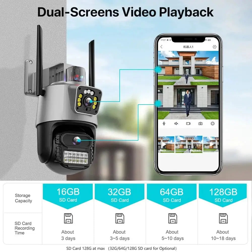Outdoor WiFi PTZ Camera 8MP Dual - Lens 4K AI Tracking Dual Screen Night Vision - stepyours.com