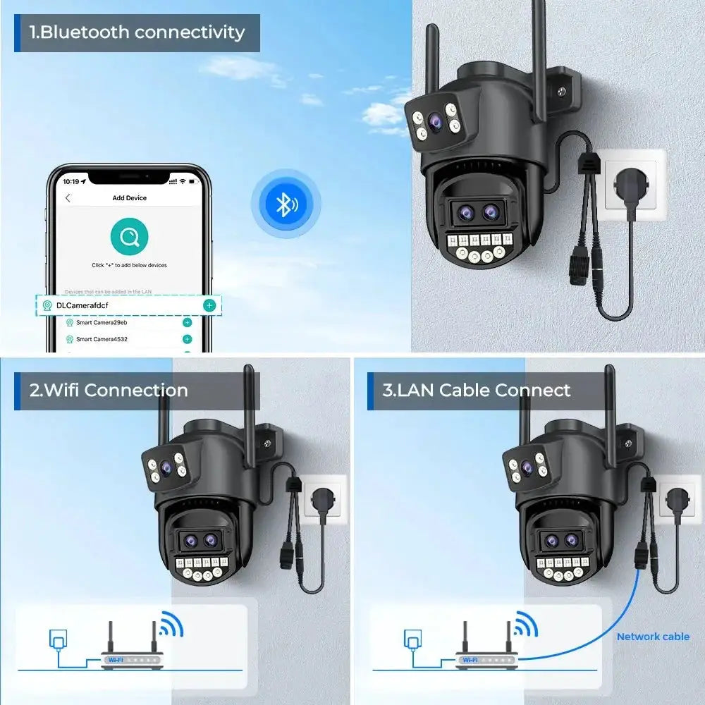 12MP 6K PTZ WiFi Camera with 8X Digital Zoom Outdoor Night Vision CCTV ICSEE - stepyours.com