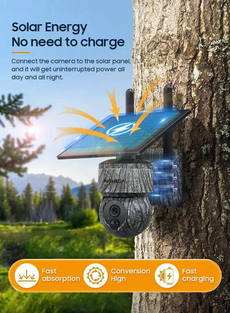 INQMEGA Solar Powered PTZ Camera 5MP 4MP WiFi 4G CCTV With Two Way Audio - stepyours.com