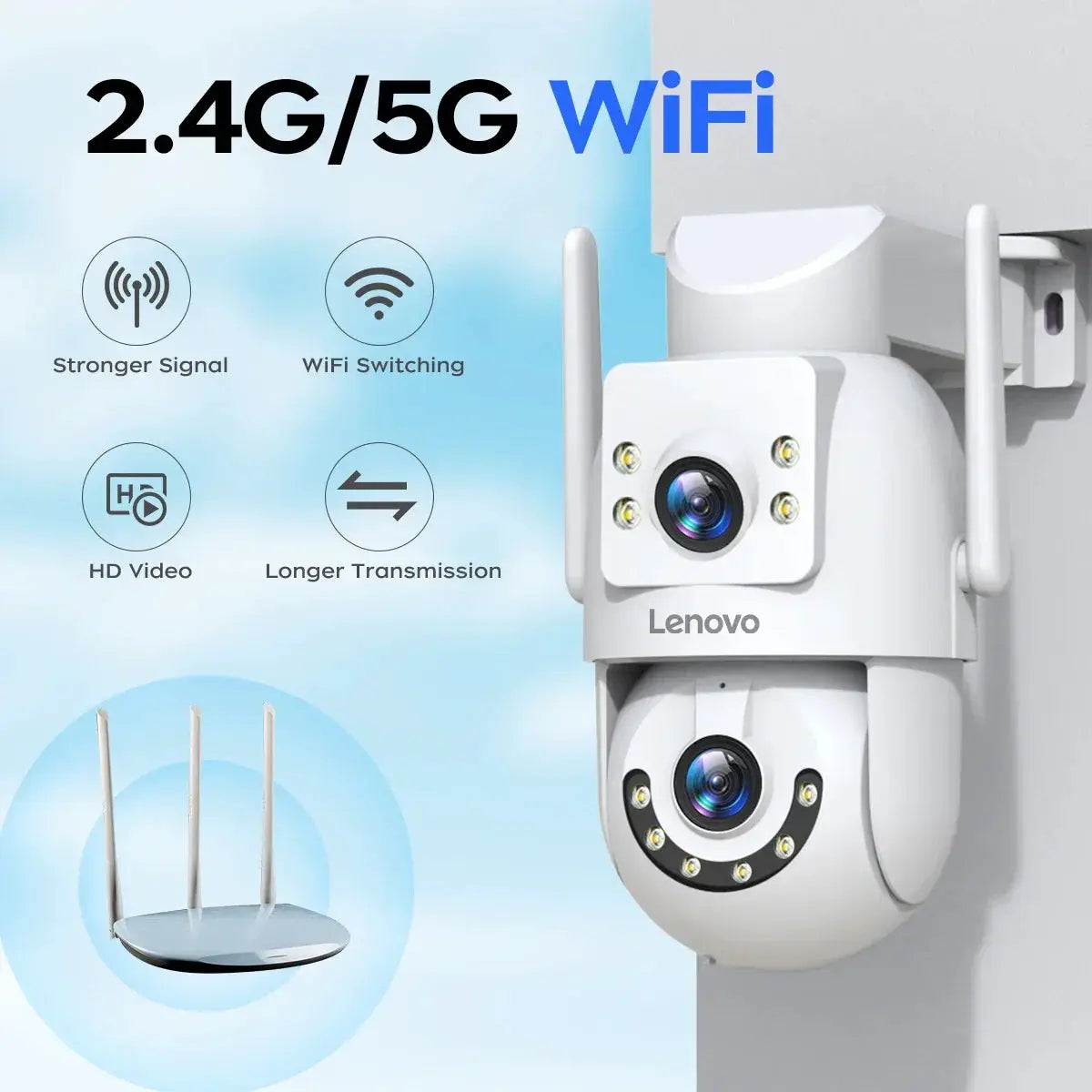 Lenovo 4K Outdoor WiFi Surveillance Camera Dual Lens PTZ IP - Tredruns