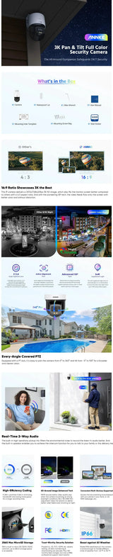 ANNKE 3K 5MP PoE PT Security Camera With Color Night Vision