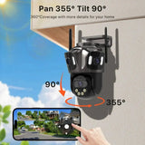 WONSDAR Three Screen WIFI IP Camera Outdoor - Dual Lens AI Human Detection Hooks - stepyours.com