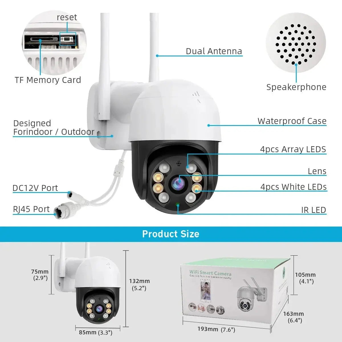 DDBROUGEN A8B PTZ Camera - 4K 8MP AI Humanoid Detection Outdoor Security Hooks - stepyours.com