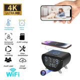 Wireless Charging Alarm Clock Camera - 4K HD Surveillance, Motion Detection, Remote Viewing, Recording, App, Temperature Display