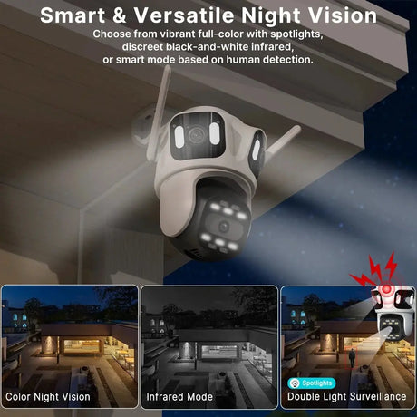 Three Lens PTZ IP Camera Outdoor HD WiFi Security Auto Tracking CCTV Hooks - stepyours.com