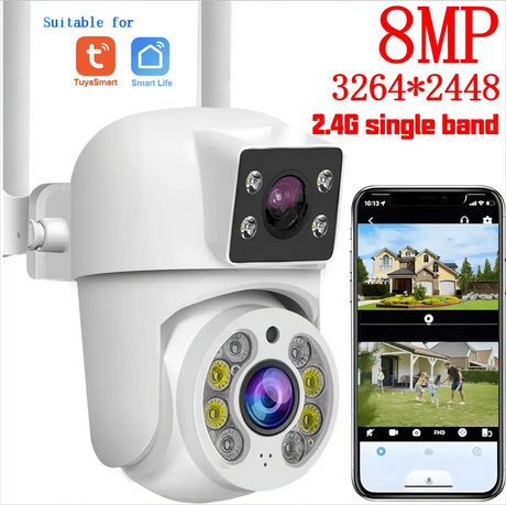 Tuya 8MP WiFi PTZ IP Camera With Dual Lens And Dual Screen Night Vision Outdoor - stepyours.com