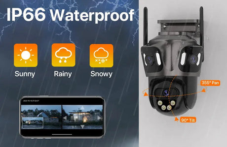 WONSDAR Three Screen WIFI IP Camera Outdoor - Dual Lens AI Human Detection Hooks by stepyours.com