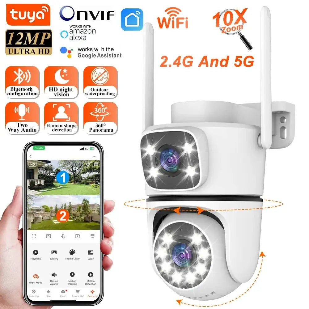 NovoLumen Tuya HD Dual Lens 5G WiFi PTZ Outdoor IP Camera Color Night Vision - stepyours.com