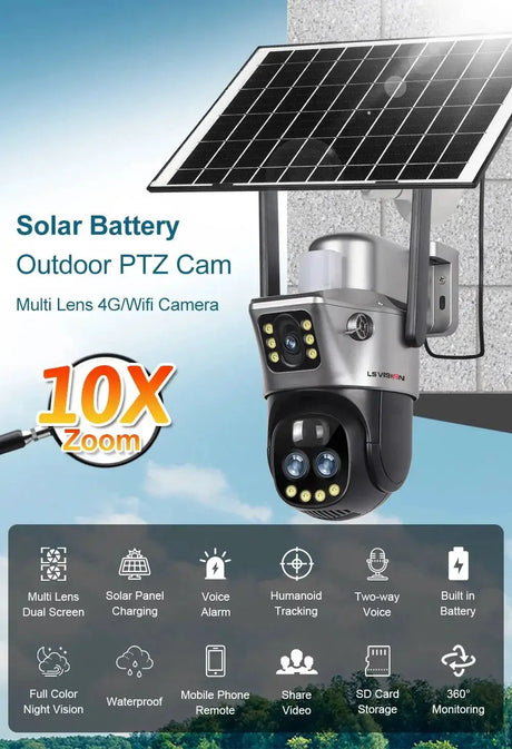 LS Vision Dual Screen Solar Camera 4G WiFi Outdoor Security 10X Zoom IP66 - stepyours.com