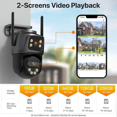 IP Camera 6K 9MP WiFi Outdoor Camera - 3 Lens Dual Screen PTZ With 8x Zoom - stepyours.com