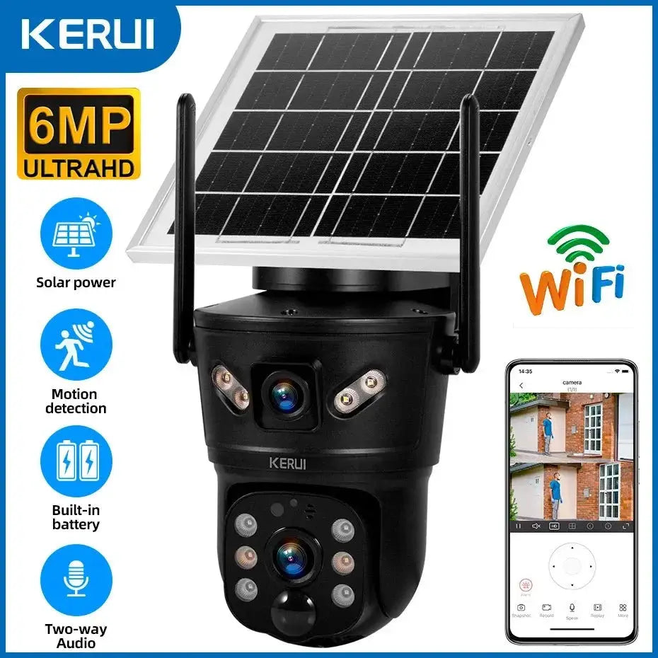 KERUI Outdoor Solar - Powered Dual - Lens Security Camera - 6MP 4G WiFi CCTV - stepyours.com