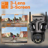 WONSDAR Three Screen WIFI IP Camera Outdoor - Dual Lens AI Human Detection Hooks by stepyours.com