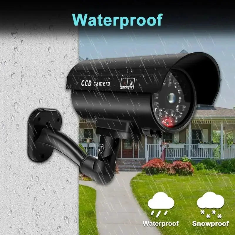 Dummy Security Camera - Waterproof Indoor Fake CCTV Red LED Lights No Wiring - stepyours.com
