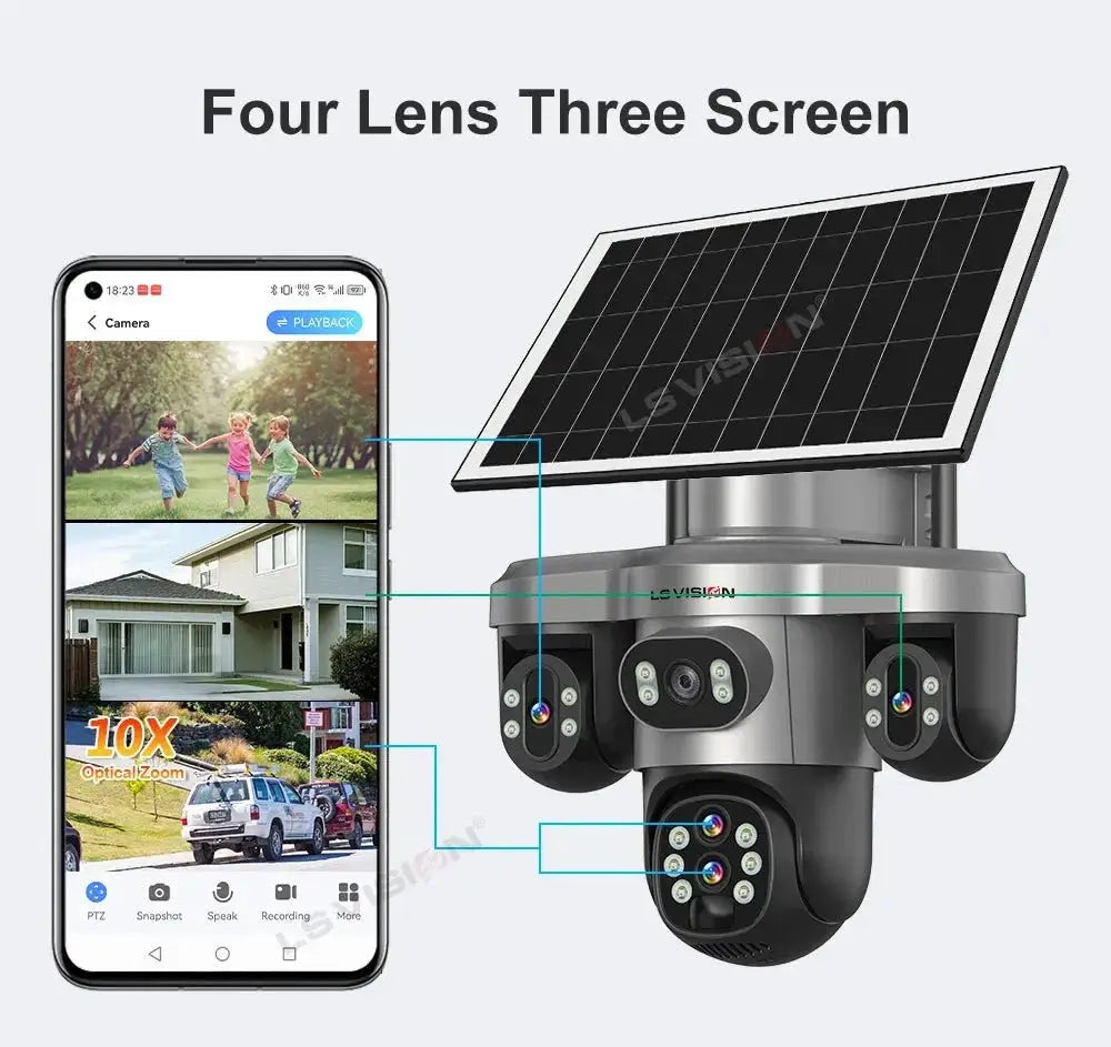 LS Vision 20MP Solar WiFi Surveillance Camera V380 Pro 10X Optical Zoom Outdoor - stepyours.com