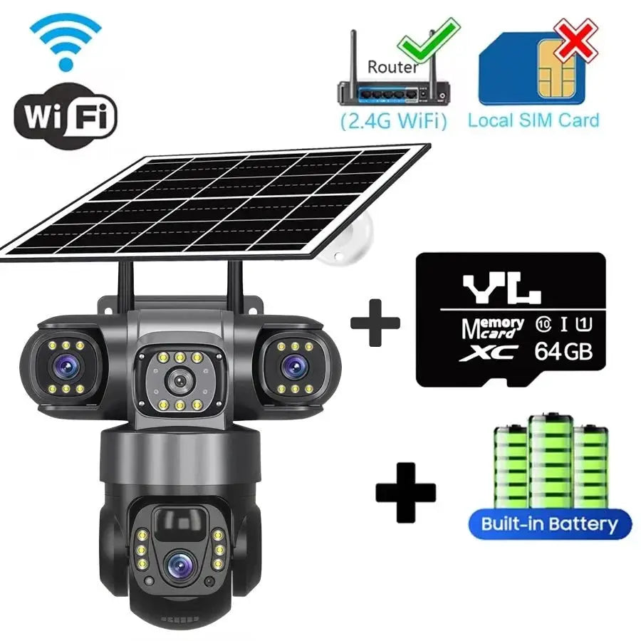 V380Pro 3 Lens WiFi Solar Camera 360 Outdoor Waterproof Security - stepyours.com