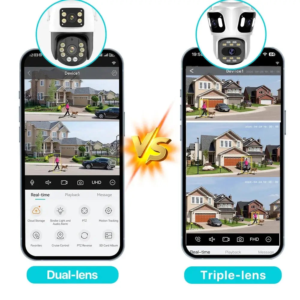 Three Lens PTZ IP Camera Outdoor WiFi Security Auto Tracking Three Screen App by stepyours.com