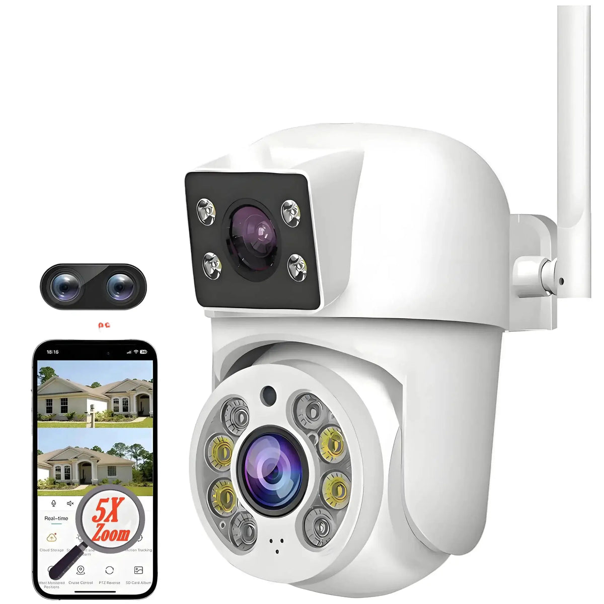 Tuya 8MP WiFi PTZ IP Camera With Dual Lens And Dual Screen Night Vision Outdoor - stepyours.com